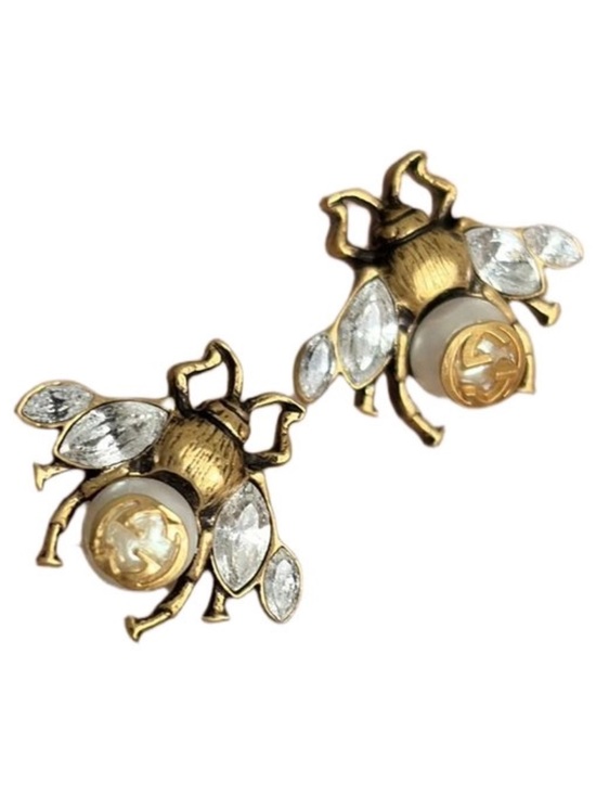Gucci Jewelry - Gucci Gold Bee Crystal and Pearl Stud Earrings
